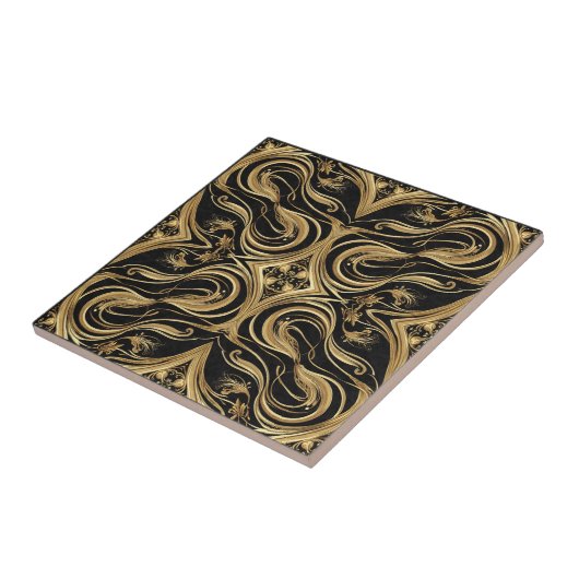 Baroque Black and Gold Swirling Ornate Pattern タイル (側面)