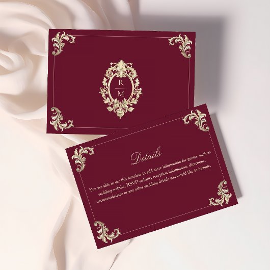 Baroque Burgundy Gold Wedding Details エンクロージャーカード