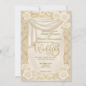 Baroque Cream Rose Faux Gold Foil Diamond Wedding 招待状 (正面)