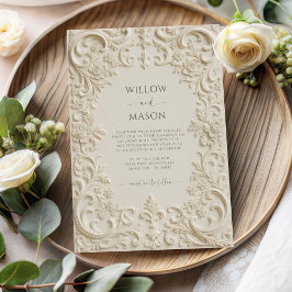 Baroque Elegance Ivory Script Wedding 招待状