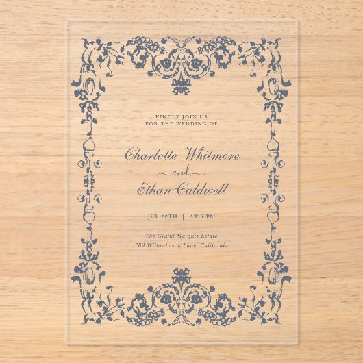 Baroque Elegant Frame Wedding Acrylic Invitation アクリル招待状 (正面)