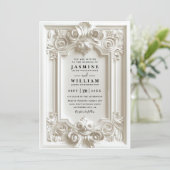 Baroque Embossed Vintage Elegant QR Code Wedding 招待状 (スタンド正面)