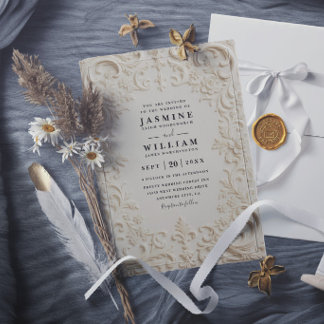 Baroque Embossed Vintage Elegant QR Code Wedding 招待状