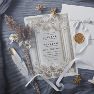 Baroque Embossed Vintage Elegant QR Code Wedding 招待状