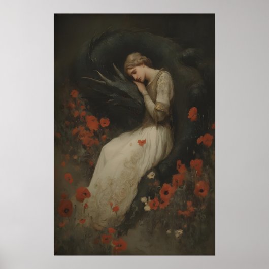 Baroque Fantasy Dragon Print, Gothic Romantic ポスター (正面)