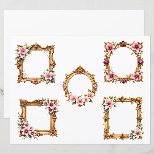 Baroque Floral Frame Scrapbook Paper Cutouts (正面/裏面)