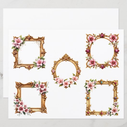 Baroque Floral Frame Scrapbook Paper Cutouts (正面/裏面)