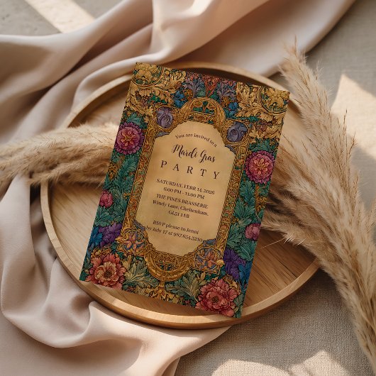 Baroque Floral Mardi Gras Masquerade 招待状