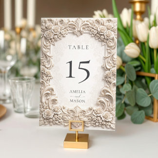  Baroque Floral Ornate Ivory Wedding Table Card テーブルナンバー