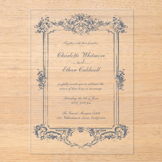 Baroque Frame Elegant Wedding Acrylic Invitation アクリル招待状 (正面)