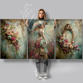Baroque French Woman, Bird & Floral, Matching Art ラッピングペーパーシート