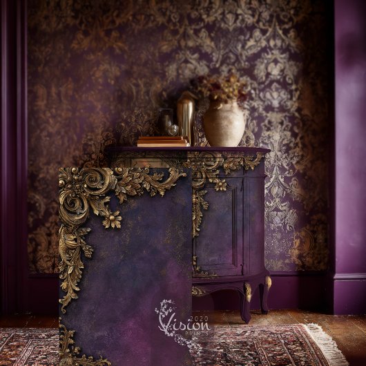 Baroque Gold Frame On Purple Damask 薄葉紙