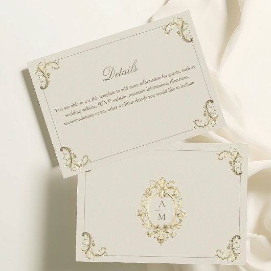 Baroque Gold Monogram Wedding Details エンクロージャーカード