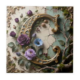 Baroque Gold Patina Letter C Monogram タイル