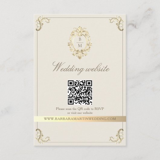 Baroque Gold QR Code Wedding エンクロージャーカード (正面)