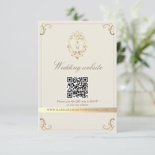 Baroque Gold QR Code Wedding エンクロージャーカード (スタンド正面)