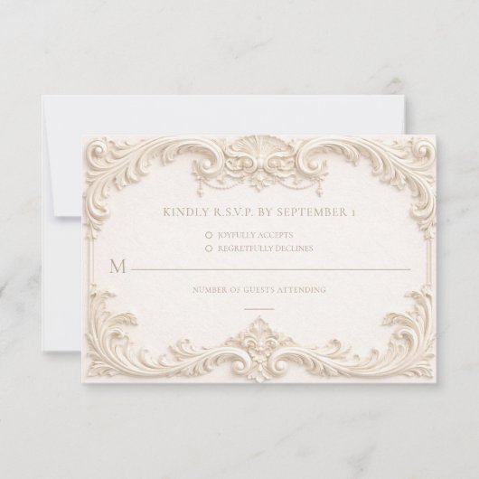 Baroque Ivory Elegant Wedding RSVP Card (正面)