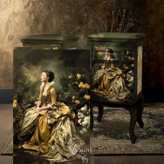 Baroque Lady Gold Ballgown Moody Floral Portrait 薄葉紙