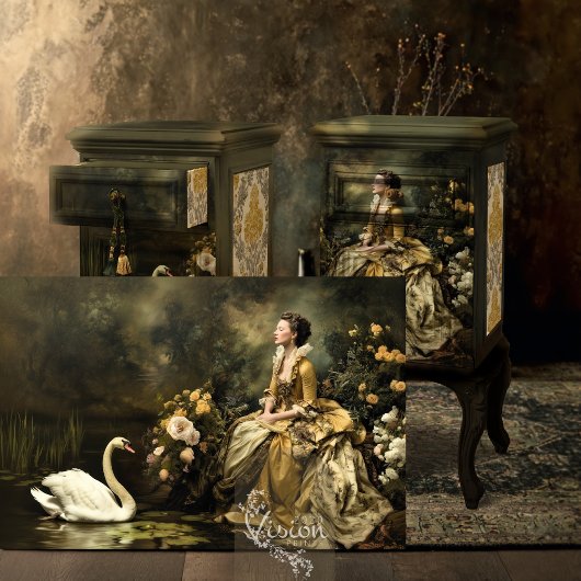 Baroque Lady Swan Gold Floral Landscape Scene 薄葉紙