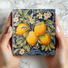 Baroque Lemon Botanical Ceramic Tile with Scrolls タイル
