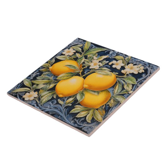 Baroque Lemon Botanical Ceramic Tile with Scrolls タイル (側面)