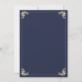 Baroque Navy Blue Gold Monogram Wedding 招待状 (裏面)