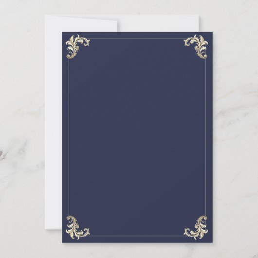 Baroque Navy Blue Gold Monogram Wedding 招待状 (裏面)