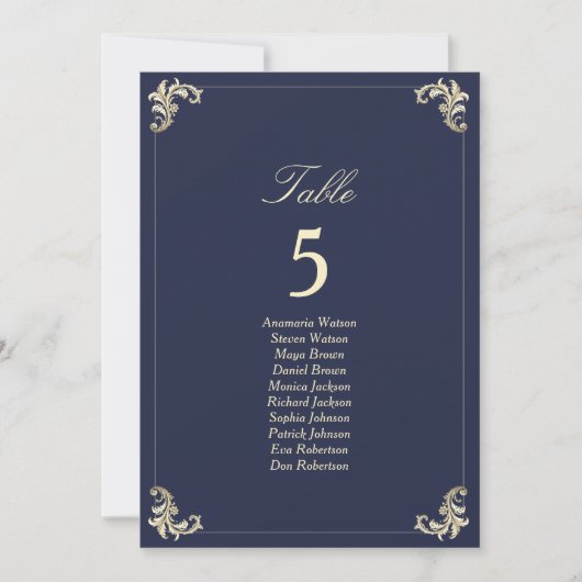 Baroque Navy Blue Gold Wedding Seating Chart (正面)