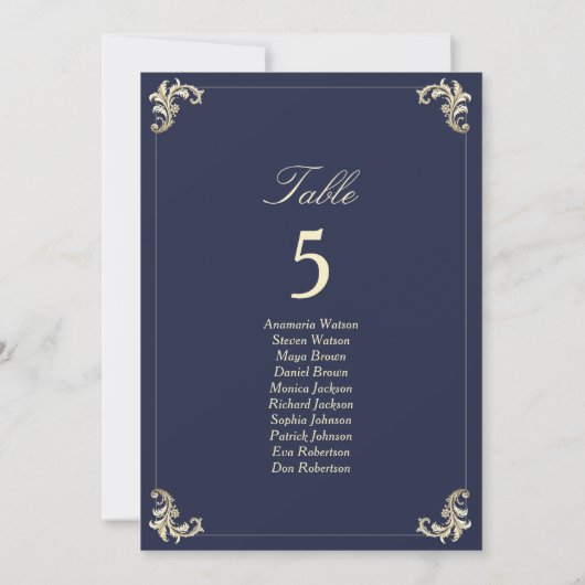 Baroque Navy Blue Gold Wedding Seating Chart (裏面)