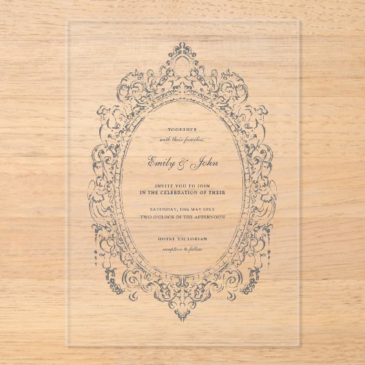 Baroque Oval Frame Wedding Acrylic Invitation アクリル招待状 (正面)