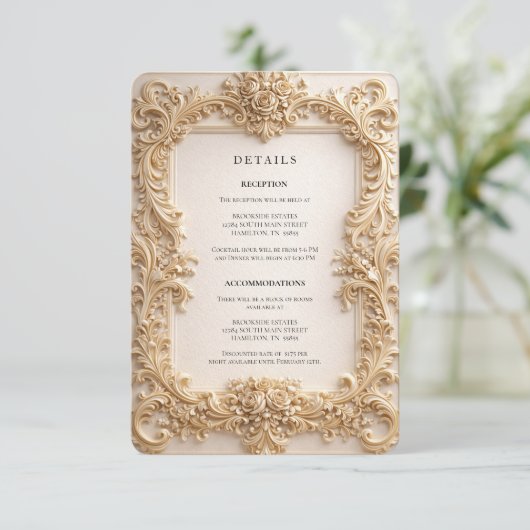 Baroque QR Code Details Wedding Enclosure Card 招待状 (スタンド正面)