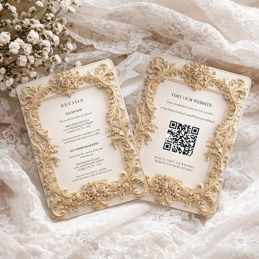 Baroque QR Code Wedding Details Enclosure Card 招待状