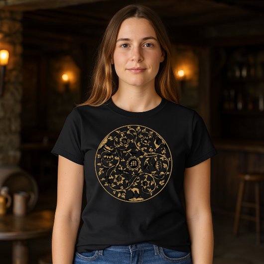 Baroque Rococo Birds Animals Floral Monogram Print Tシャツ