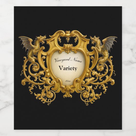 Baroque Rococo Dragon Cartouche ワインラベル (シングルラベル)
