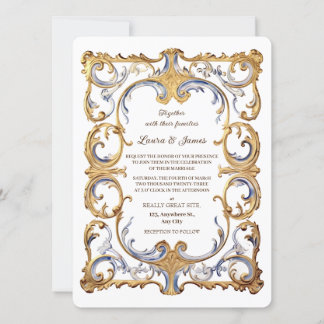 Baroque Rococo Luxurious Golden Swirls Wedding 招待状