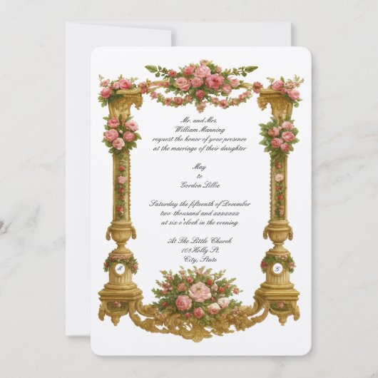 Baroque Rococo Pedestal Color Frame Wedding 招待状 (正面)