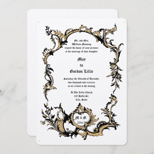 Baroque Rococo Rocaille 18th Century Frame Border 招待状 (正面/裏面)