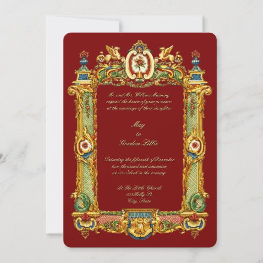 Baroque Rococo Rocaille Griffins Frame Wedding 招待状 (正面)