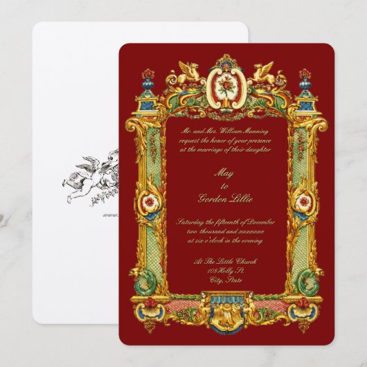 Baroque Rococo Rocaille Griffins Frame Wedding 招待状 (正面/裏面)