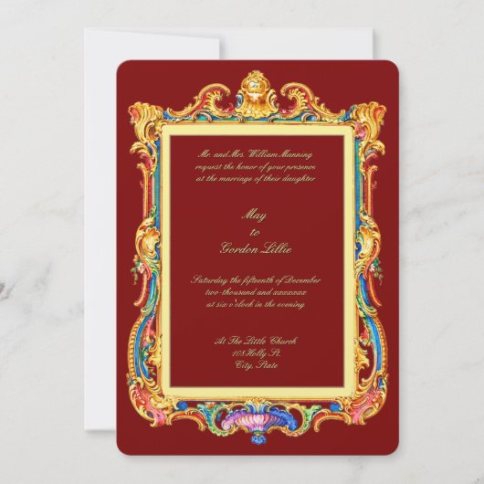 Baroque Rococo Rocaille Louis XV Frame Wedding 招待状 (正面)