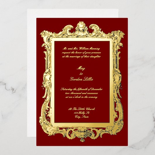 Baroque Rococo Rocaille Louis XV Frame Wedding 箔招待状 (正面/裏面)