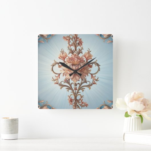 Baroque Rose スクエア壁時計 (ホーム)