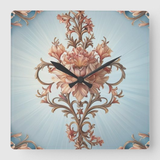 Baroque Rose スクエア壁時計 (正面)