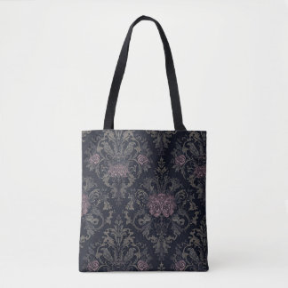 Baroque Rose Moth Tote – Gothic Floral Damask Bag トートバッグ