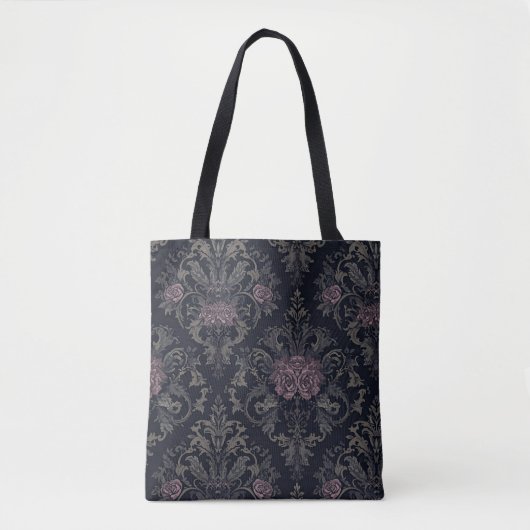 Baroque Rose Moth Tote – Gothic Floral Damask Bag トートバッグ (正面)