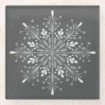 Baroque Slate Mandala ガラスコースター<br><div class="desc">Elegant glass coaster featuring a hand-painted style mandala inspired by Baroque and Damask patterns. The design uses a sophisticated monochromatic palette, layering crisp whites and soft greys against a deep slate charcoal background. With its delicate swirls and teardrop motifs, this piece offers a timeless, classic aesthetic that effortlessly complements both...</div>