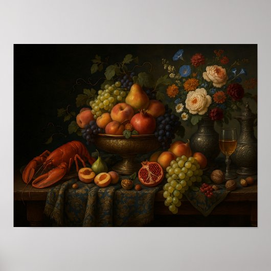 Baroque Still Life with Fruit and Lobster ポスター (正面)