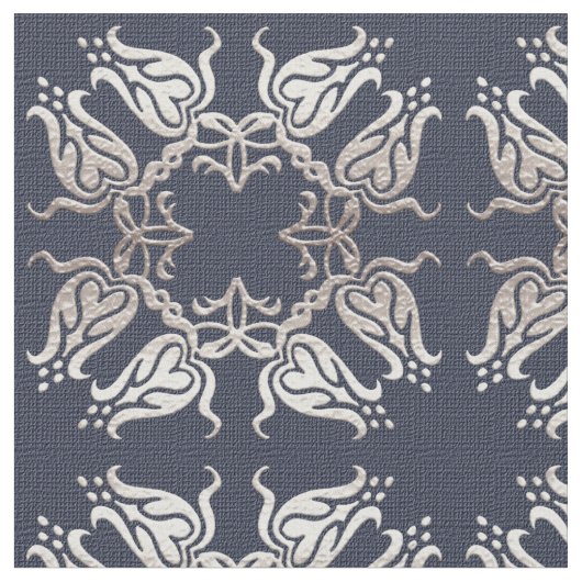 baroque style floral  blue pattern ファブリック (クローズアップ)