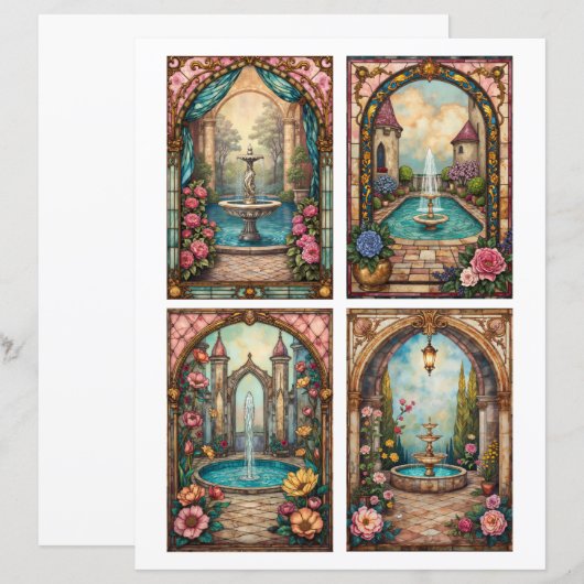 Baroque style water fountain scenes paper cards (正面/裏面)