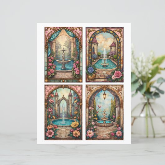 Baroque style water fountain scenes paper cards (スタンド正面)